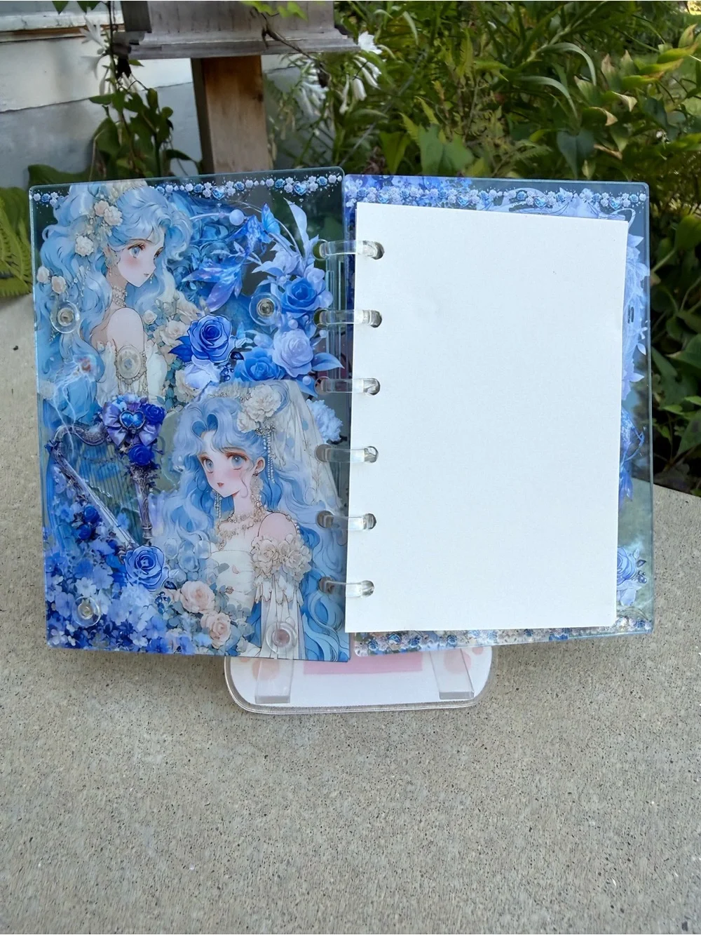 Acrylic Shaker notebook Decorative Blue Fantasy Notebook with Illustrated Cover